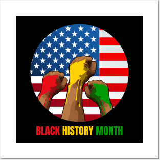 black history month american flag and fist Posters and Art